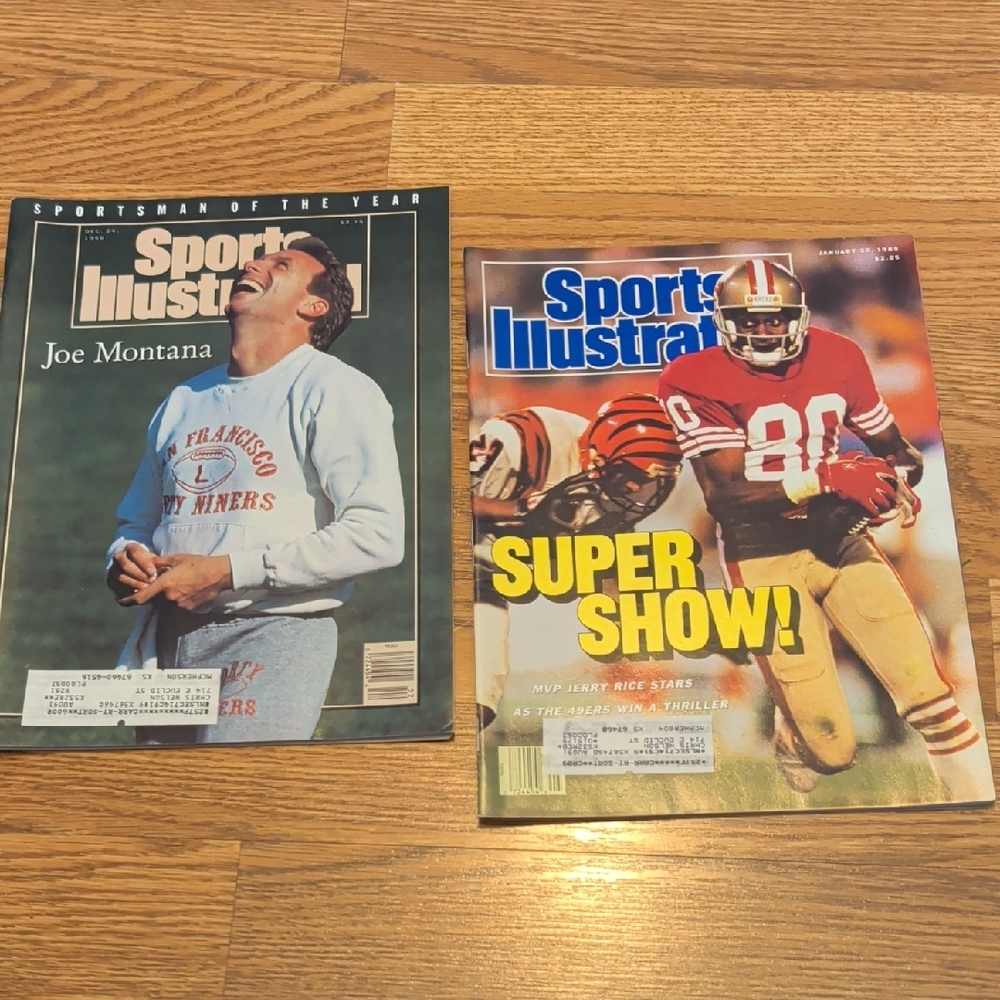 Sports Illustrated Vintage Joe Montana & Jerry Rice Covers - Red, White, Gold